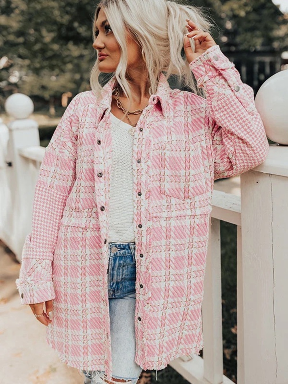 Women’s Pink Plaid Shacket Jacket size large